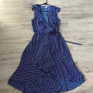 Blue Polka Dot Ruffled Maxi Wrap Dress